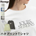 ■特別クーポン配布中■トップス カットソー 長袖 Tシャツ ロンT 長袖Tシャツ ハクプリント プリント ロゴ クルーネック レディース Honeys ハニーズ...