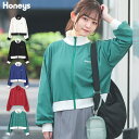 トップス スウェット 長袖 トラックジャケット ジャージ ストレッチ ゆったり ロゴ 刺繍 ライン レディース Honeys ハニーズ ゆるトラックジャケット