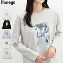 ■特別クーポン配布中■トップス Tシャツ カットソー 長袖 コットン 綿 フォトプリントTシャツ USAコットン 綿100% レディース Honeys ハニーズ...