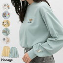 ■特別クーポン配布中■トップス Tシャツ カットソー 長袖 コットン 綿 ロンT 長袖Tシャツ 刺しゅう プリント クルーネック レディース Honeys ハニ...