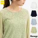 ■特別クーポン配布中■トップス レースTシャツ Tシャツ カットソー UVカット 8分袖Tシャツ 8分袖 レース スカラップ レディース Honeys ハニーズ...
