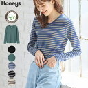 ■特別クーポン配布中■トップス カットソー 長袖 オーガニックコットン Tシャツ ロンT 長袖Tシャツ レディース Honeys ハニーズ オーガニックVネックT