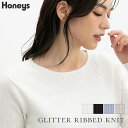 SALE トップス ニット セーター 長袖 コンパクト インナー クルーネック フェミニン レディース セール Honeys ハニーズ ラメ入りリブニット
