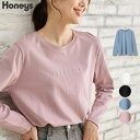 ■特別クーポン配布中■トップス カットソー 長袖 コットン 綿 Tシャツ ロンT ロゴT 長袖Tシャツ レディース Honeys ハニーズ ロゴプリントTシャツ