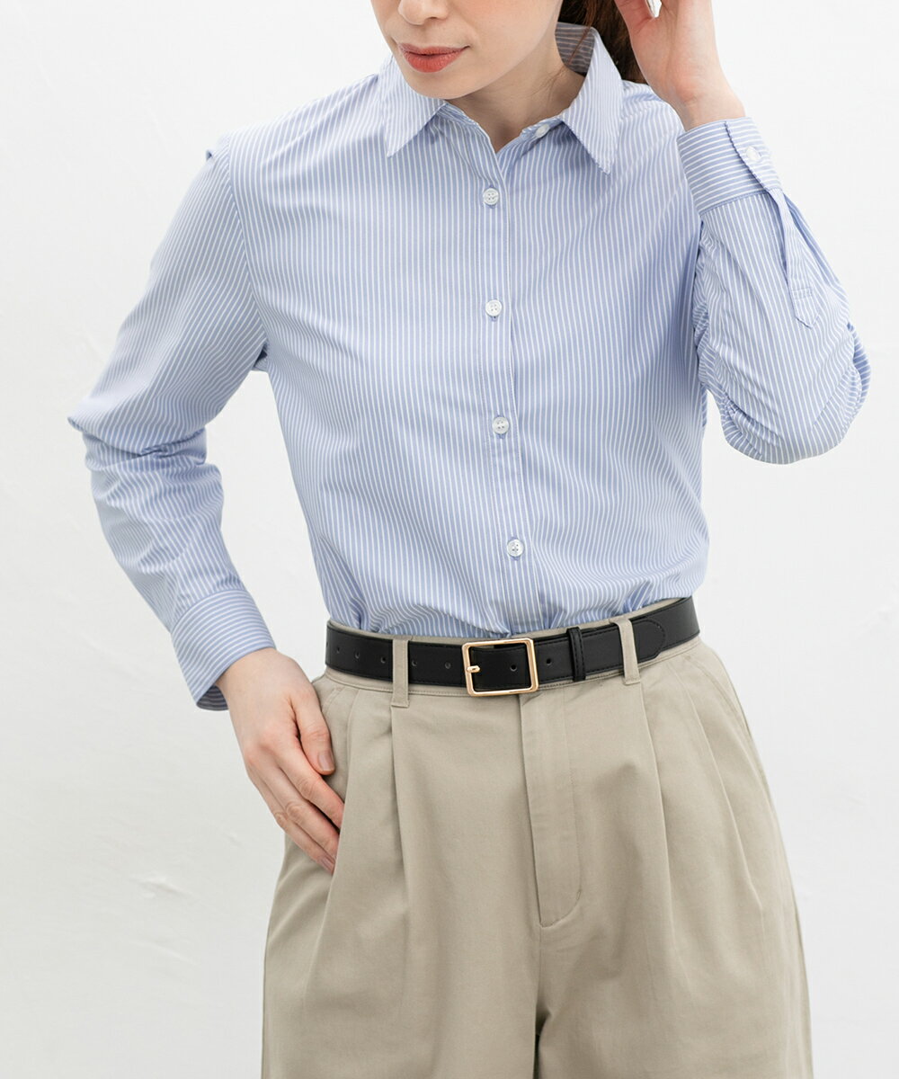 ＼10%OFFクーポン配布中♪／トップス ブラウス 長袖 大きいサイズ シャツ 伸縮 お仕事 無地 ストライプ柄 レディース Honeys ハニーズ らくらく伸縮シャツ