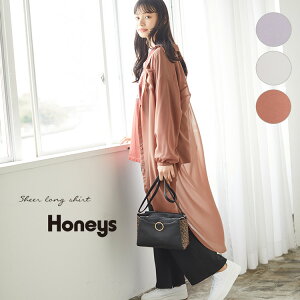 トップス シアー シャツ ロング レディース カーデ ゆったり おしゃれ 長袖 夏 秋 新作 Honeys ハニーズ シアーロングシャツ