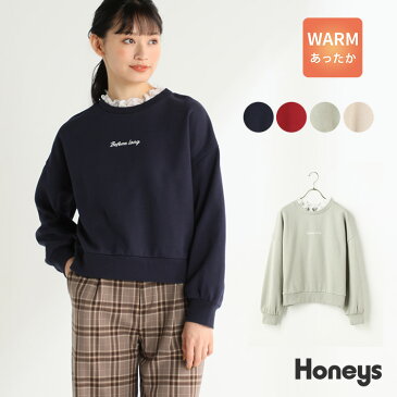 トレーナー スウェット レディース おしゃれ 裏起毛 暖かい かわいい 秋 冬 雑誌掲載 nicola SALE セール Honeys ハニーズ レースみせかけトレーナー