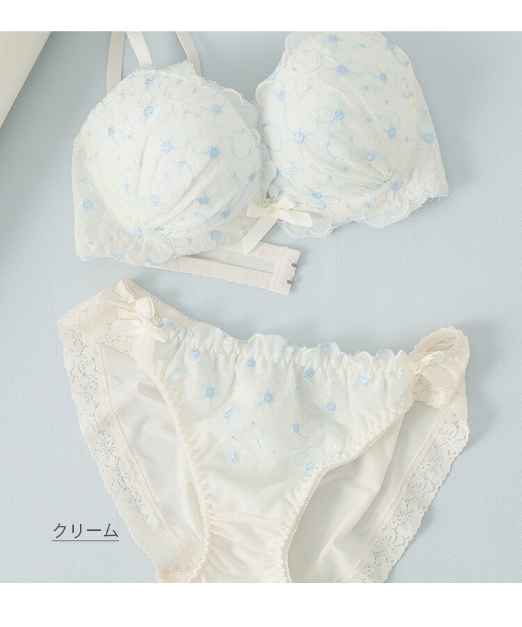 下着 レディース ブラジャー ショーツ セット 花 刺繍 フェミニン パステル ソフトワイヤー Honeys ハニーズ 花刺繍ブラセット