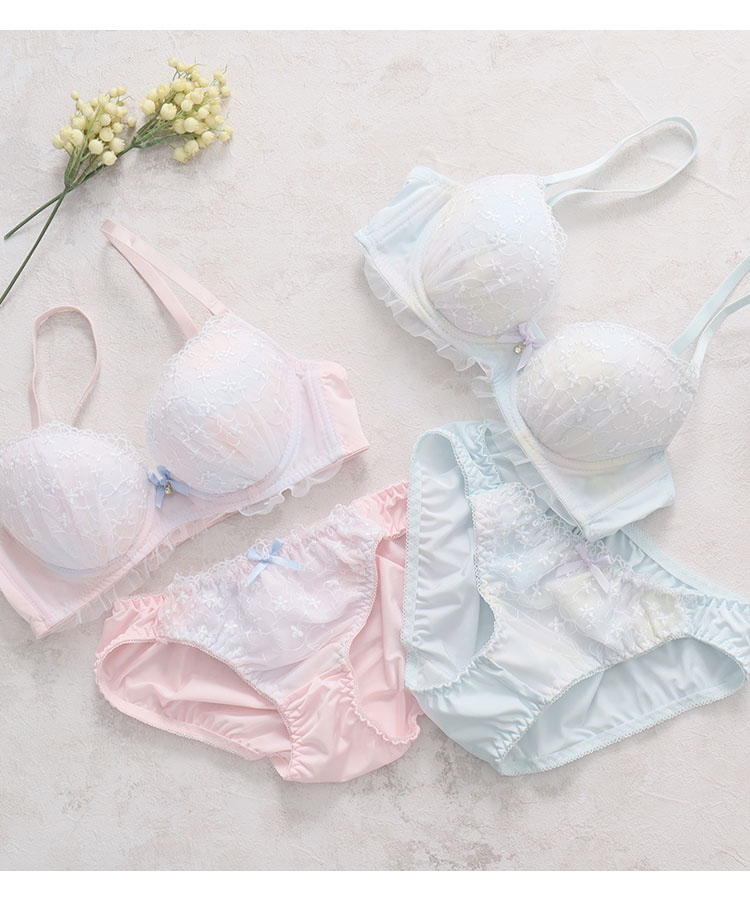 下着 ブラセット ソフトワイヤー パステルカラー チュール 刺繍 花柄 かわいい レディース Honeys ハニーズ ぼかし刺繍ブラセット