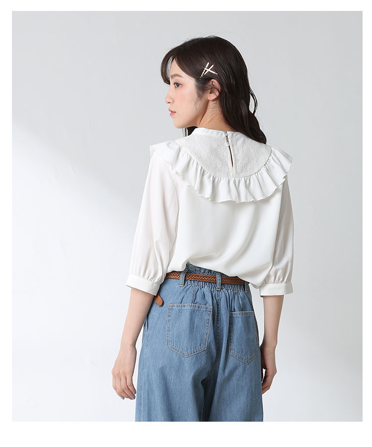 トップス ブラウス レース リボン 無地 花柄 ふりふり ガーリー ボリューム袖 レディース 春 夏 Honeys ハニーズ フリルブラウス