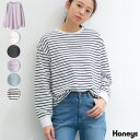 トップス ロンT Tシャツ カットソー 長袖 チュニック丈 ロゴ刺繍 大人カジュアル レディース 春 Honeys ハニーズ 刺繍ロゴTシャツ