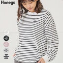 トップス Tシャツ カットソー ロンT 長袖 無地 ボーダー 綿 コットン おしゃれ レディース 秋 Honeys ハニーズ ロゴ刺繍Tシャツ