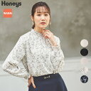 ブラウス 長袖 ハイネック おしゃれ オフィス きれいめ 白 黒 裏起毛 秋 冬 レディース Honeys ハニーズ あったか裏地ハイネック