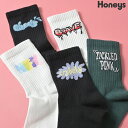 【最大2000円OFFクーポン】靴下 ソックス クルーソックス ロゴ ポップ チラ見せ 可愛い おしゃれ レディース Honeys ハニーズ ポップロゴクルー丈...