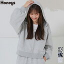 SALE トップス パーカー 長袖 ショート丈 フード付き セットアップ対応 レディース スウェット セール Honeys ハニーズ ロゴゆるジップパーカー