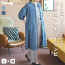 ■特別クーポン配布中■SALE ワンピース レディース デニム 綿100% 7分袖 マオカラー Aライン ゆったり 大きいサイズ セール Honeys ハニーズ...
