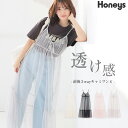 ワンピース キャミワンピ チュール レイヤード 大きいサイズ レディース 春 夏 Honeys ハニーズ チュールキャミワンピース