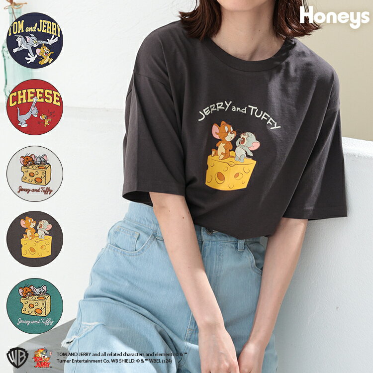 トップス Tシャツ カットソー 半袖 綿100％ イラストプリント ロゴ おしゃれ レディース 夏 Honeys ハニーズ トムとジェリー／Tシャツ