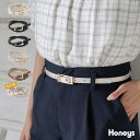 ベルト ナローベルト 細ベルト フェイクレザー サイズ調整 通勤 オフィス レディース Honeys ハニーズ スクエアバックル細ベルト