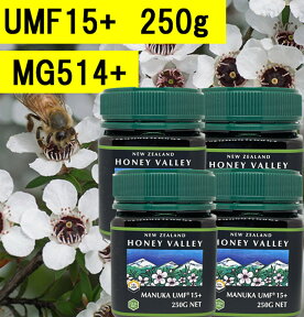 【送料無料】マヌカハニーUMF15+ (250g 4瓶セット)【無添加天然蜂蜜（はちみつ)】【UMF値検査証明書写付】