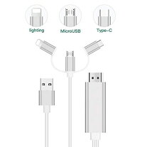 全国送料無料！Lightning/Micro/Type-C HDMI 変換ケーブル HD1080P高解像度 最新版 テレビ出力 音声同期出力 アルミ合金製 高品質 幅広く対応 映像出力ケーブル iOS9以後適用