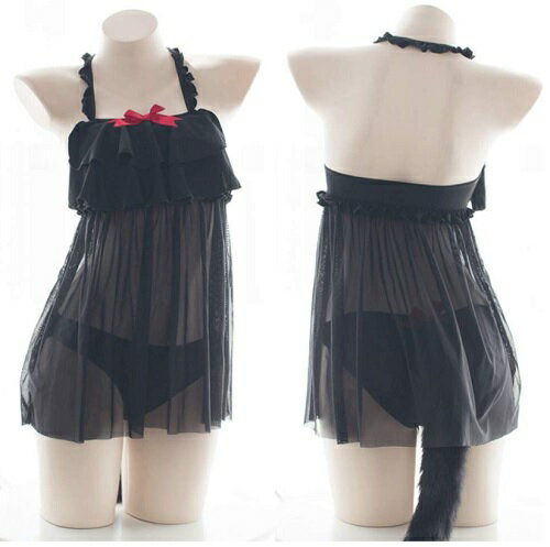 【BI-10116】猫コスプレ ランジェリー ベビードール 　セクシー コスチューム 過激 下着 かわいい レディース クリスマス　 大胆 萌え萌え (黒猫)のサムネイル