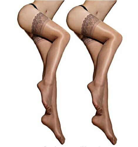 ガーターストッキング 光沢 【2足セット】ふともも丈 シリコン ストッパー付き 15デニール