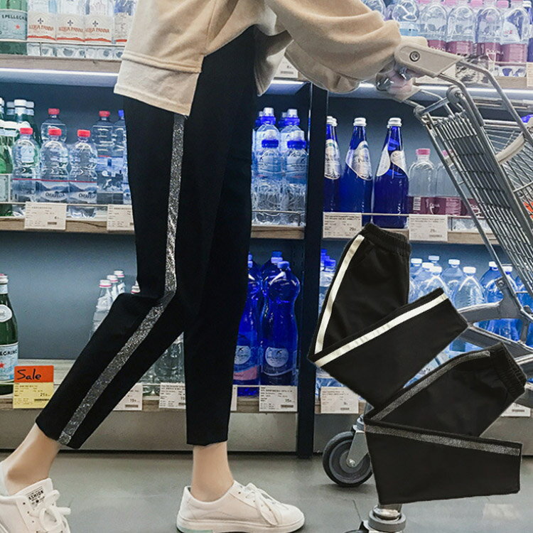 乐天商城 - ラインパンツ ジャージ カジュアル ロングパンツ レディース ボトム かっこいい 韓国パンツ ボトムス A_Wボトム トレンド S_Sボトム