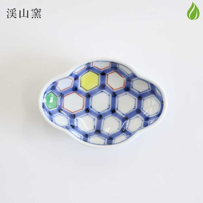 渓山窯有田焼染錦亀甲木甲型小皿豆皿...