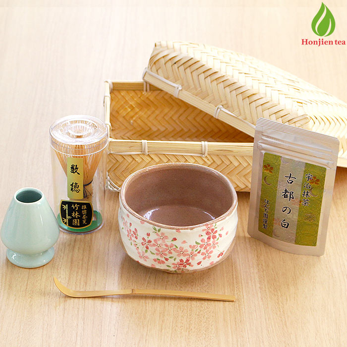 茶道具 セット 初心者 抹茶セット 竹籠付き 茶道具7点セット 茶筅 茶碗 茶道 抹茶 カジュアル おしゃれ プレゼント （z）（x）【返品交換不可】 送料無料のサムネイル