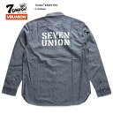 セブンユニオン 7UNION 長袖シャツ シャンブレー メンズ レディース インディゴライトブルー L 大きいサイズ b系 ヒップホップ ストリート系 ファッション ブランド 服 かっこいい おしゃれ ステンシルアート ミリタリーフォント デニム アメカジ ダンス スケート IGXY-51C