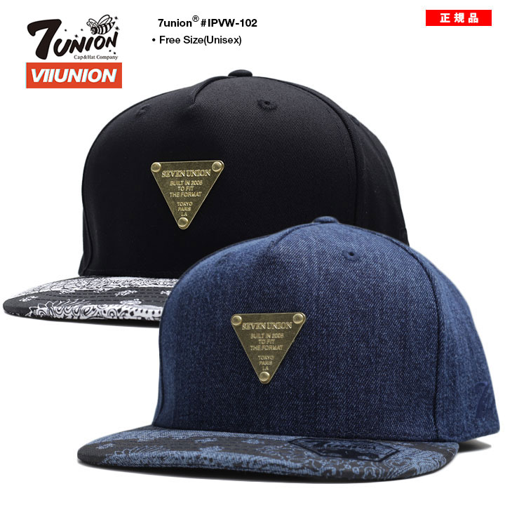 7union キャップ メンズ レディース 春夏秋冬用 黒/デニム セブンユニオン 公式 帽子 cap 深め スナップバックキャップ おしゃれ かっこいい ゴールドプレート ペイズリー バンダナ柄 b系 ヒップホップ ファッション ストリート系 ハイ ブランド IPVW-102