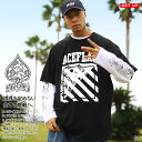 ACE FLAG セットアップ 重ね着 半袖 Tシャツ 長袖 ロンT ブランド メンズ 黒/白 大きいサイズ エースフラッグ レイヤード バイアス柄 ペイズリー...