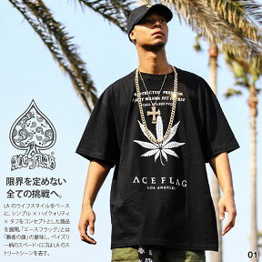 ACEFLAG Tシャツ 半袖 メンズ レディース 黒 白 大きいサイズ ビッグシルエット エースフラッグ おしゃれ かっこいい マリファナ 大麻 ヘンプ ガンジャ ロゴ b系 ヒップホップ ファッション ブランド 服 AF-TS-TS-017