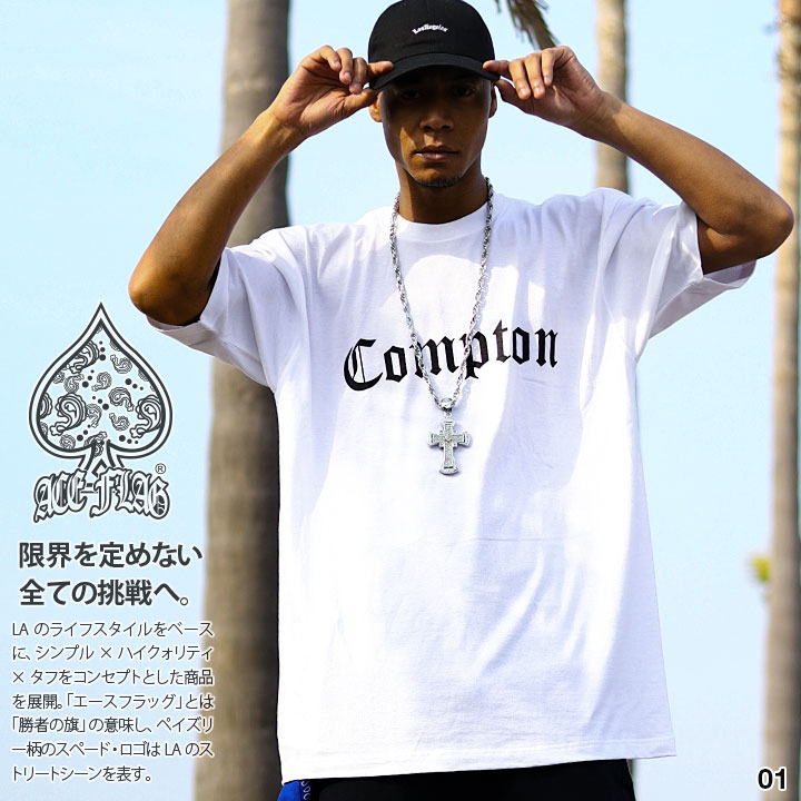 ACEFLAG Tシャツ 半袖 メンズ レディース 春夏用 白 黒 大きいサイズ ビッグシルエット エースフラッグ おしゃれ Compton コンプトン ロゴ b系 ヒップホップ ファッション ダンス ストリート系…