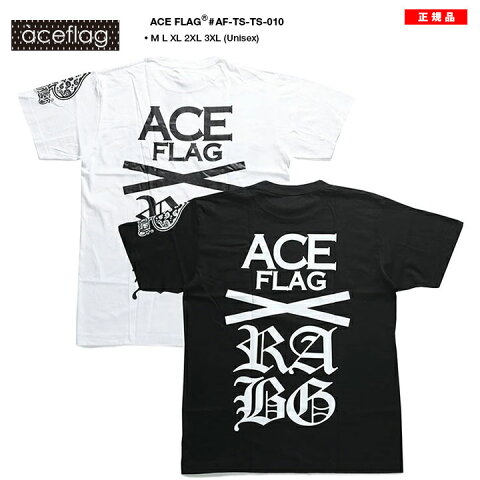 b系 ヒップホップ ストリート系 ファッション 服 メンズ レディース Tシャツ 【AF-TS-TS-010】≪BACK BIG LOGO PRINTED≫ ACEFLAG エースフラッグ 半袖 クルーネック モノトーン 国旗 胸プリント M L XL 2XL 3XL 大きいサイズ 白 黒 ギフト