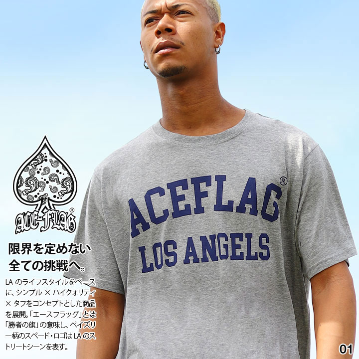 ACEFLAG Tシャツ 半袖 メンズ 春夏用 グレー 杢グレー 大きいサイズ おしゃれ エースフラッグ アーチロゴ アメカジ シンプル b系 ヒップホップ ストリート系 西海岸 ファッション ハイ ブランド 服 AF-TS-TS-041