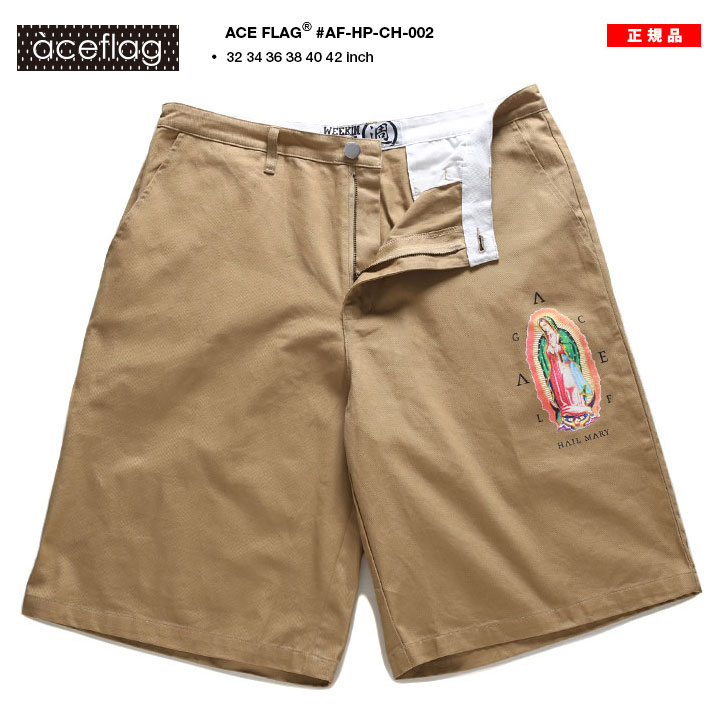 ACE FLAG ハーフパンツ チノパン メンズ 春夏用 カーキ 大きいサイズ エースフラッグ ショートパンツ ゆったり 太め パンツ バギーパンツ おしゃれ かっこいい 聖母 マリア 聖母マリア b系 ヒップホップ ファッション ストリート系 ブランド 2022春夏 新作 AF-HP-CH-002