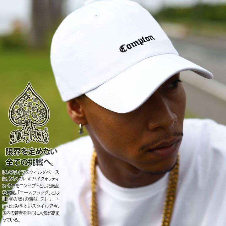 ACEFLAG キャップ ローキャップ メンズ レディース 春夏秋冬用 白 エースフラッグ 帽子 cap 浅め ベースボールキャップ おしゃれ Compton コンプトン ロゴ ロゴ刺繍 b系 ヒップホップ ファッション ダンス ストリート系 ブランド 新作 AF-CA-SB-042