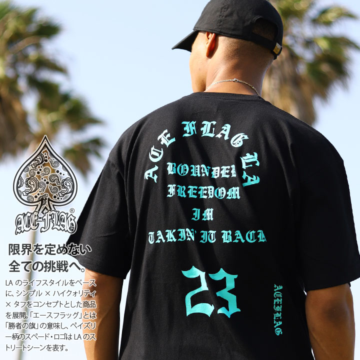 ACEFLAG Tシャツ 半袖 メンズ 春夏用 黒 大きいサイズ エースフラッグ ビッグシルエット Pablo パブロ ナンバー 23 ロゴ グリーン系 ミント b系 ヒップホップ ファッション ストリート系 夏 新作 AF-TS-TS-062