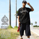 ACE FLAG 上下セット 半袖 Tシャツ デニム ハーフパンツ メンズ 黒 大きいサイズ エースフラッグ セットアップ Compton コンプトン ロゴ ビ...