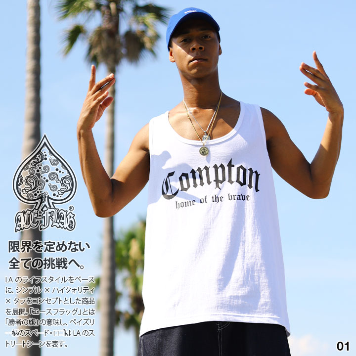 ACE FLAG 上下セット ノースリーブ Tシャツ デニム ハーフパンツ メンズ 白/黒 大きいサイズ エースフラッグ セットアップ Compton コンプトン ビッグシルエット b系 ストリート系 ハイ 夏 新作 AF-SE-TK-013