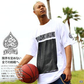 ACEFLAG Tシャツ 半袖 メンズ レディース 黒 白 大きいサイズ ビッグシルエット エースフラッグ おしゃれ 袖ロゴ スペード ペイズリー 柄 b系 ヒップホップ ファッション ダンス ストリート系 AF-TS-TS-015