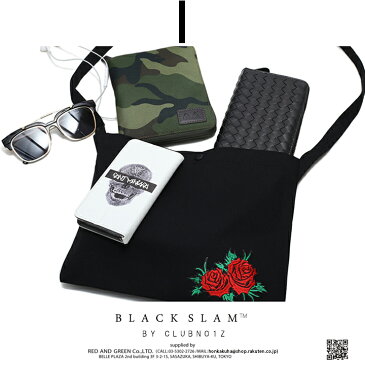 b系 ヒップホップ ストリート系 ファッション メンズ レディース ボディバッグ 【BS-BG-SB-001】 クラブノイズ ブラックスラム CLUBNO1Z BLACKSLAM ショルダーバッグ サコッシュ アウトドア 自転車 スケート ダンス モード IQOS アイコス入れ 薔薇 刺繍 黒 【楽ギフ_包装】