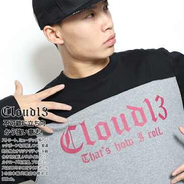 クラウドサーティーン CLOUD13 ロンT Tシャツ 長袖 メンズ レディース グレー 白 黒 M L XL 2L LL 大きいサイズ b系 ヒップホップ ストリート系 ファッション ブランド 服 かっこいい 丸首 ロゴ 切替 フットボールシャツ 刺繍 ビッグシルエット【35531001】