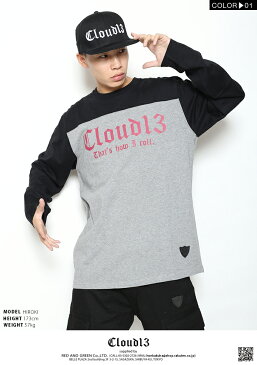 クラウドサーティーン CLOUD13 ロンT Tシャツ 長袖 メンズ レディース グレー 白 黒 M L XL 2L LL 大きいサイズ b系 ヒップホップ ストリート系 ファッション ブランド 服 かっこいい 丸首 ロゴ 切替 フットボールシャツ 刺繍 ビッグシルエット【35531001】