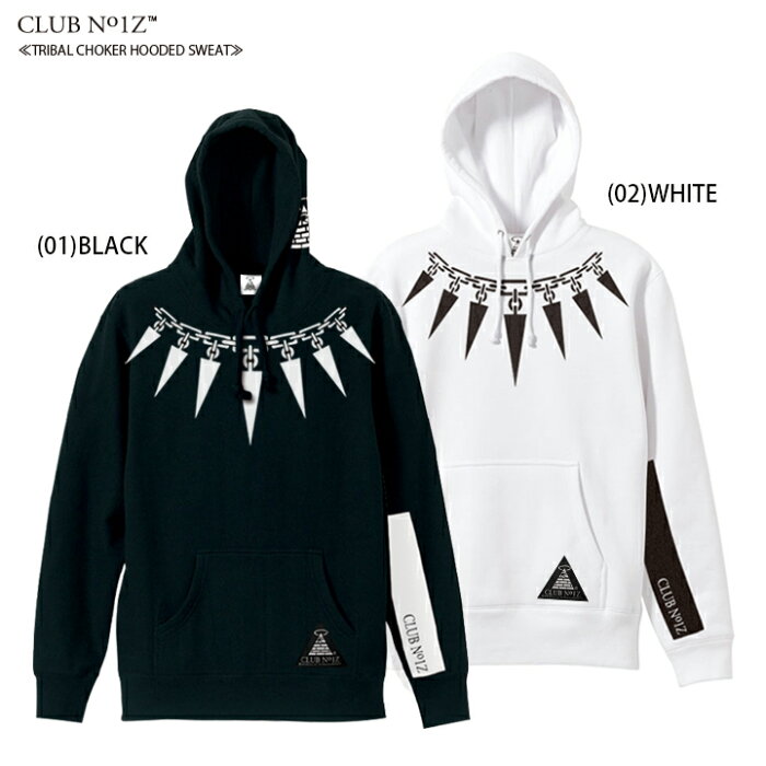 b系 ヒップホップ ストリート系 ファッション 服 メンズ レディース パーカー CLUB NO1Z クラブノイズ【CN-TL-PA-001】≪TRIBAL CHOKER HOODED SWEAT≫ 裏起毛 フードパーカー 黒 白 【S-2XL】大きいサイズあり【団体注文OK】 ギフト