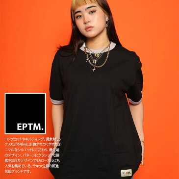 EPTM Tシャツ 半袖 メンズ レディース 春夏用 黒 ブラック 大きいサイズ ビッグシルエット エピトミ おしゃれ かっこいい シンプル 無地 切替 バイカラー カラーリブ アメカジ LA セレブ B系 ヒップホップ ストリート系 ブランド ハイ 服 EP8199