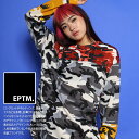 EPTM ロンT スケボー メンズ レディース 春秋冬用 全2色 大きいサイズ エピトミ Tシャツ 長袖 おしゃれ 派手 総柄 カラー迷彩 切り替え 迷彩柄 B...