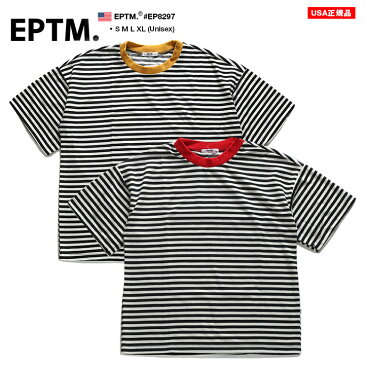 EPTM Tシャツ 半袖 メンズ レディース 春夏用 全2色 エピトミ おしゃれ かっこいい ボーダー柄 シンプル 無地 切替 バイカラー カラーリブ アメカジ LA セレブ b系 ヒップホップ ストリート系 ファッション ブランド ハイ 服【セール】EP8297